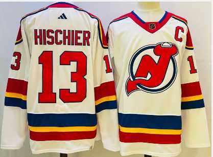Men%27s New Jersey Devils #13 Nico Hischier White 2022 Reverse Retro Authentic Jersey->montreal canadiens->NHL Jersey